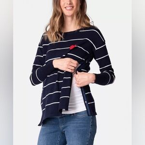 Seraphine Womens Maternity Mama Mini Nautical Cotton Sweater Stripe Heart Medium